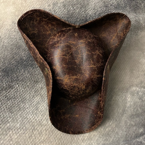Brown Distressed Faux Leather Pirate Hat - Picture 9 of 11